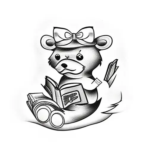 rubber duck with pin up bear tattoo reading a book tattoo design idea