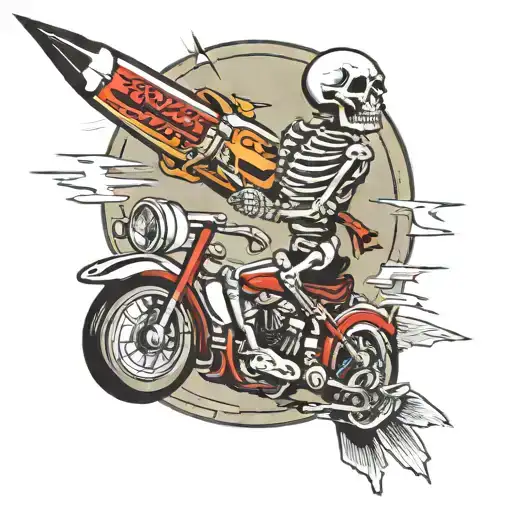 skeleton riding a cruise missile tattoo design idea