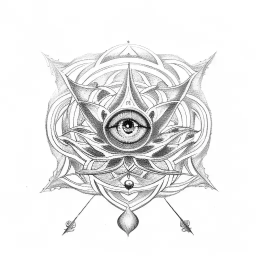 lotus flower, tree of life, compass, anchor, infinity symbol and evil eye tattoo design idea