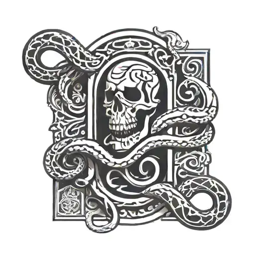 tombstone with snakes wrapped tattoo design idea