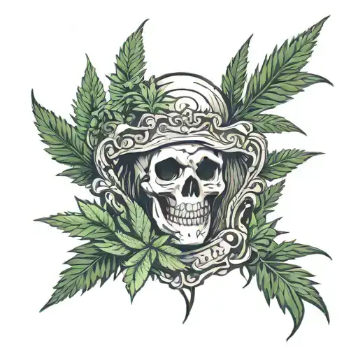 Marijuana plants growing around tombstone tattoo design idea
