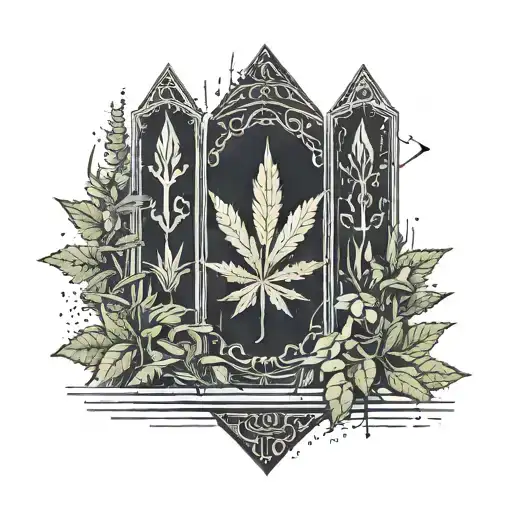 Marijuana plants growing around tombstone tattoo design idea