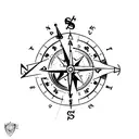 A sailor navigating through a mystical foggy sea with a compass and a map tattoo design idea