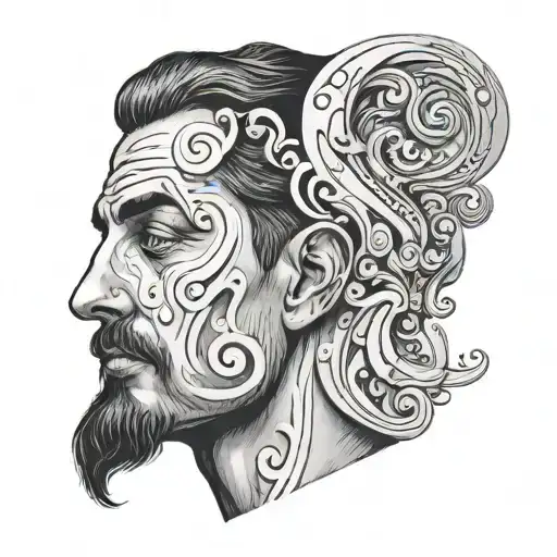 a man looking in the mirror, seeing question mark on his face tattoo design idea