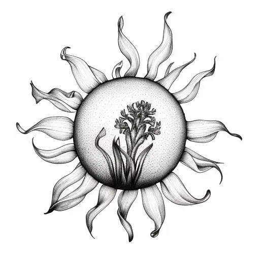 Sun and hyacinth tattoo design idea