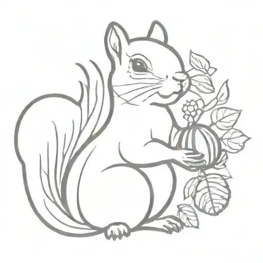 squirrel holding acorns tattoo design idea