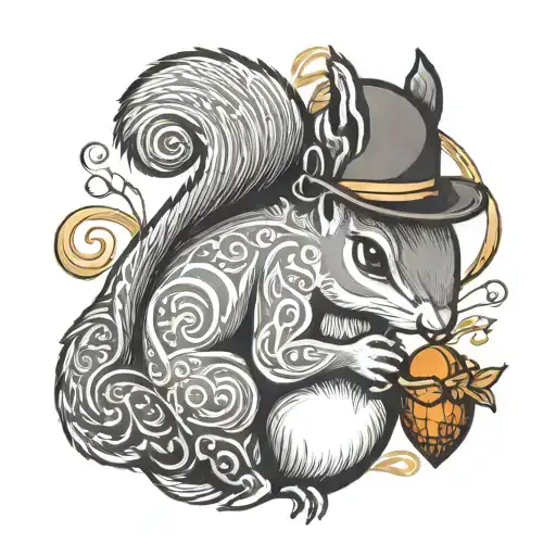 squirrel holding acorn tattoo design idea
