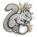 squirrel holding acorn tattoo design idea