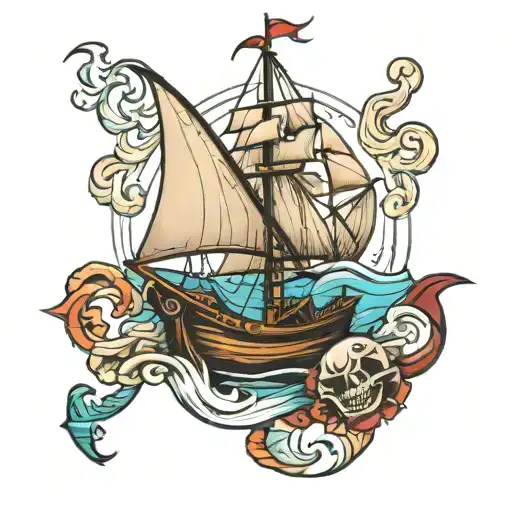 sail boat flaoting with anchor   tattoo design idea