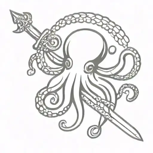 octopus with a sword in its tentacle tattoo design idea