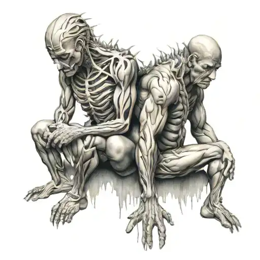 spine tattoo with rips tearing muscles sitting together tattoo design idea