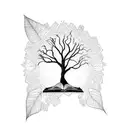 A symbolic tattoo of a tree growing from a book, representing your son's growth and love for learning tattoo design idea
