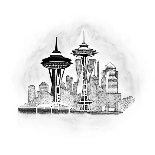 Create a tattoo featuring iconic landmarks of Seattle with a futuristic twist tattoo design idea