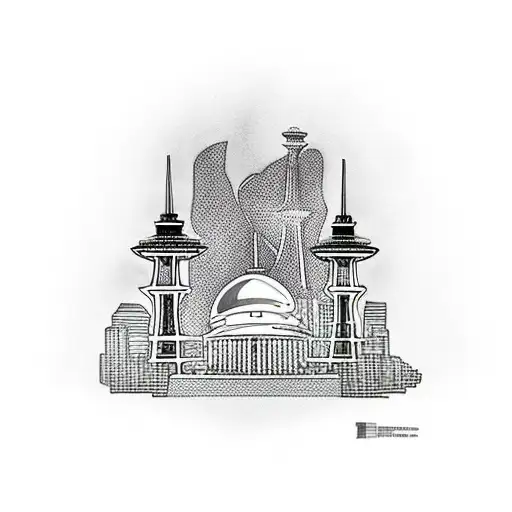Create a tattoo featuring iconic landmarks of Seattle with a futuristic twist tattoo design idea