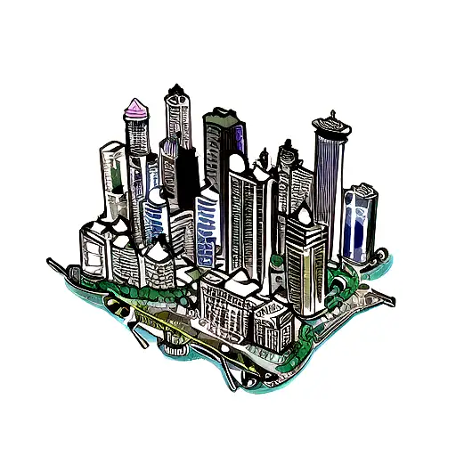 Create a tattoo featuring iconic landmarks of Seattle with a futuristic twist tattoo design idea