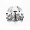 Create a tattoo featuring iconic landmarks of Seattle with a futuristic twist tattoo design idea