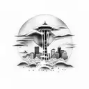 Create a tattoo featuring iconic landmarks of Seattle with a futuristic twist tattoo design idea