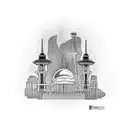 Create a tattoo featuring iconic landmarks of Seattle with a futuristic twist tattoo design idea