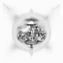 Create a tattoo featuring iconic landmarks of Seattle with a futuristic twist tattoo design idea