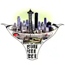 Create a tattoo featuring iconic landmarks of Seattle with a futuristic twist tattoo design idea