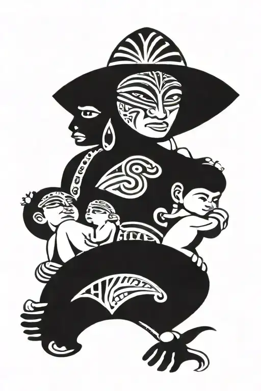 Polynesian family, strength, hard times, and children tattoo design idea