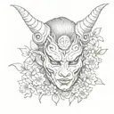 Oni Mask, geisha, cherry blossom tattoo design idea