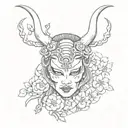 Oni Mask, geisha, cherry blossom tattoo design idea
