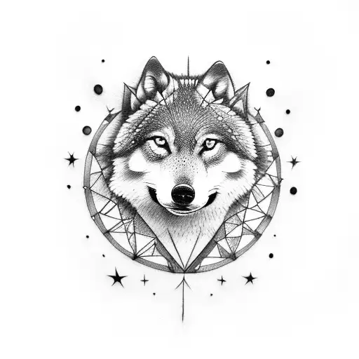 life, star, little wolf tattoo design idea