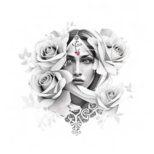 libra woman with flowers around tattoo design idea