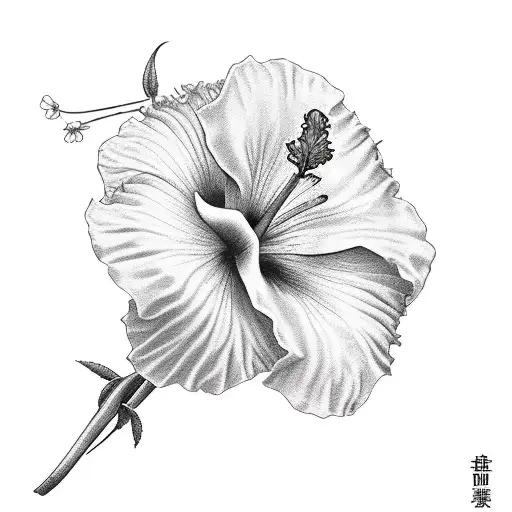 the elegance of a hibiscus flower with the playfulness of a Pembroke Welsh Corgi tattoo design idea