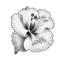 A half sleeve tattoo combining the elegance of a hibiscus flower with the playfulness of a Pembroke Welsh Corgi in a sketch style tattoo design idea