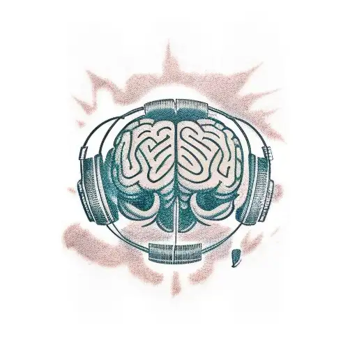 brain listening to music tattoo design idea
