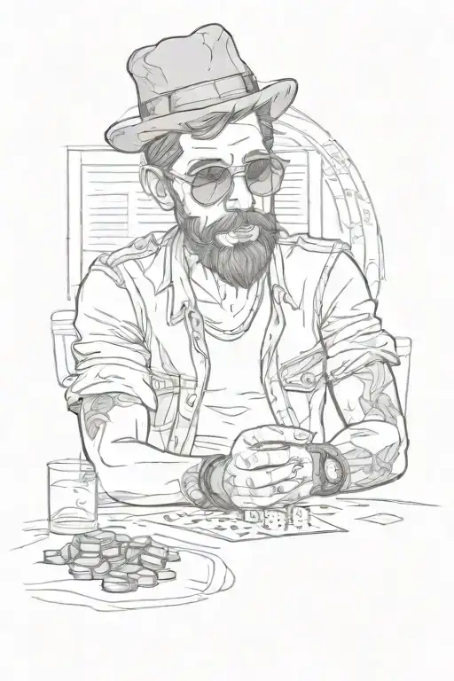 A sketch of hipster guy with sunglasses playing poker tattoo design idea