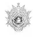 Angemon and a rose in a celestial setting tattoo design idea