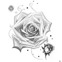 Angemon and a rose in a celestial setting tattoo design idea