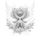 Angemon surrounded by roses tattoo design idea