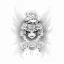 Angemon surrounded by roses tattoo design idea