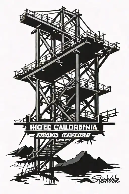 roof truss with the words Hotel California  tattoo design idea