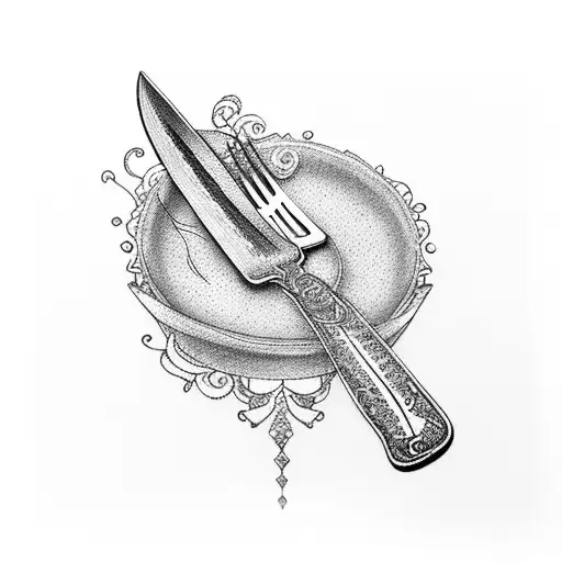 knife with fork cooking tattoo design idea