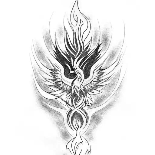 Phoenix, rising, flames, light tattoo design idea