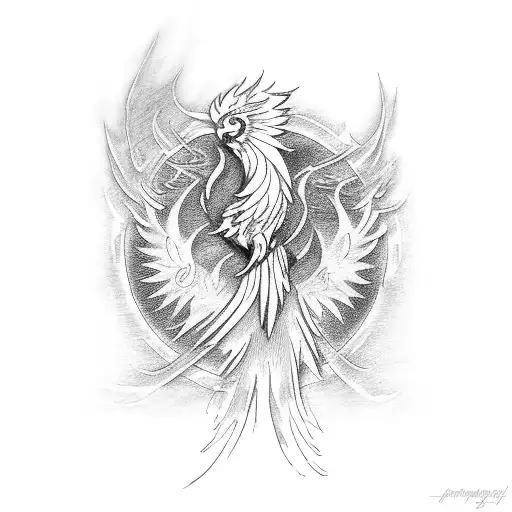 Phoenix, rising, flames, light tattoo design idea
