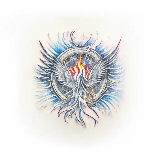 Phoenix, rising, flames, light tattoo design idea