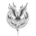 Phoenix, rising, flames, light tattoo design idea