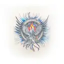 Phoenix, rising, flames, light tattoo design idea