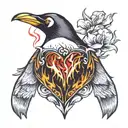 penguin, heart, fire inside tattoo design idea