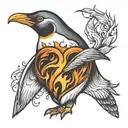 penguin, heart, fire inside tattoo design idea