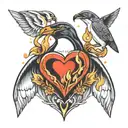 penguin, heart, fire inside tattoo design idea