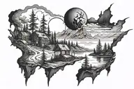 post-apocalyptic landscape tattoo design idea