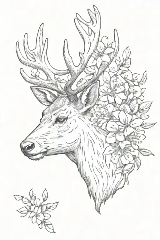 stag and apple blossom tattoo design idea