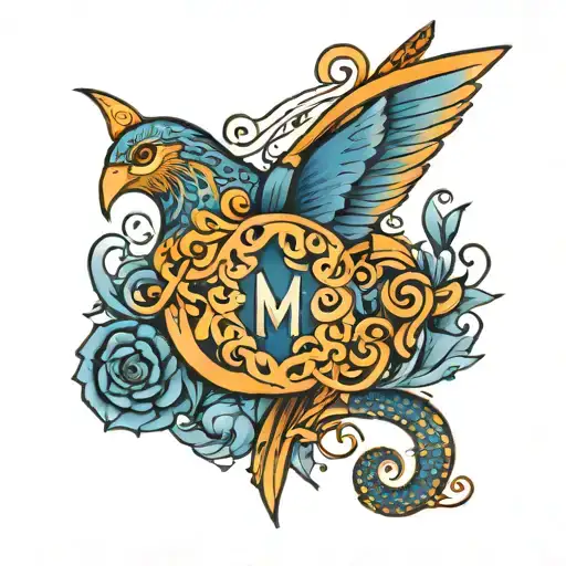 Symbol of "My Life". blue color minimalist. has a hidden word Averie and placed at the upper left chest. tattoo design idea